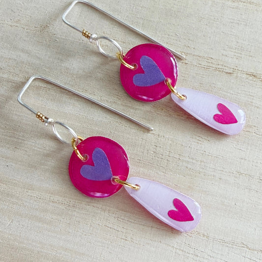 Heart Drop Earrings | Pink and Lavender