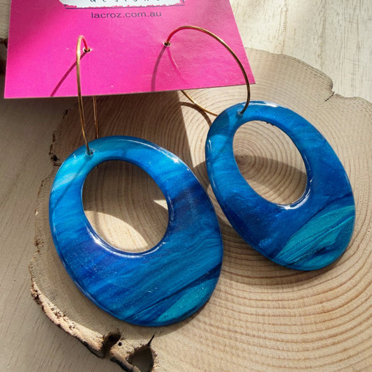Oval Hoop Earrings | Navy Blue