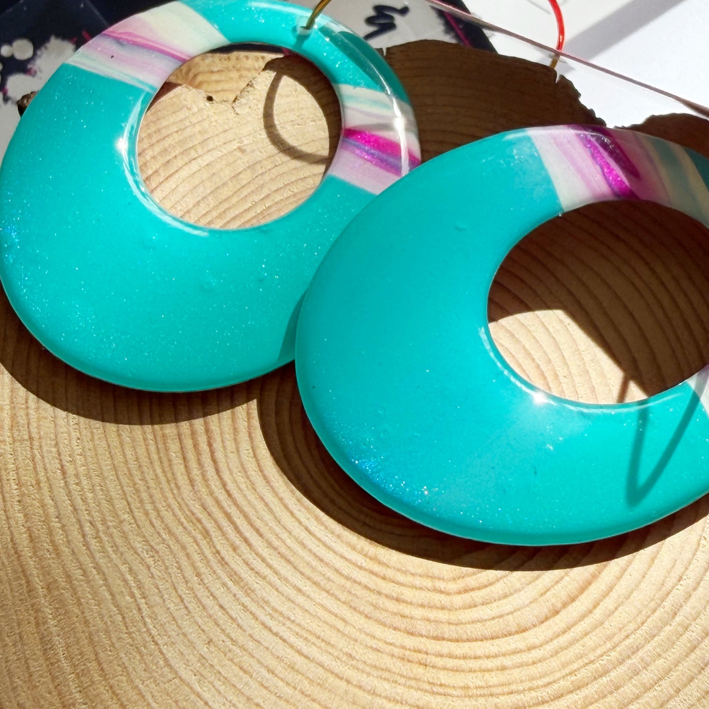 Oval Hoop Earrings | Aqua Pink