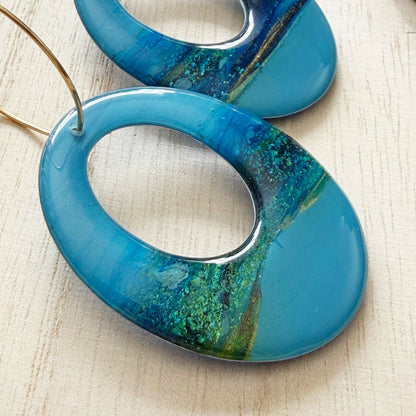 Oval Hoop Earrings | Blue