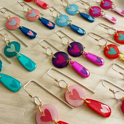 Heart Drop Earrings | Red and Pink