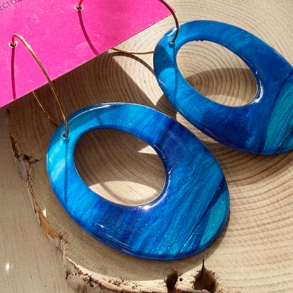 Oval Hoop Earrings | Navy Blue