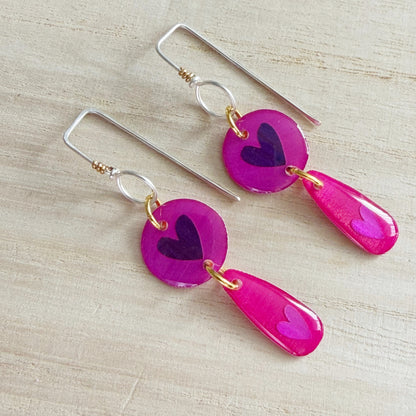 Heart Drop Earrings | Purple Pink