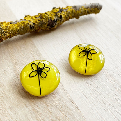 Floral Wire Art Earrings | Yellow